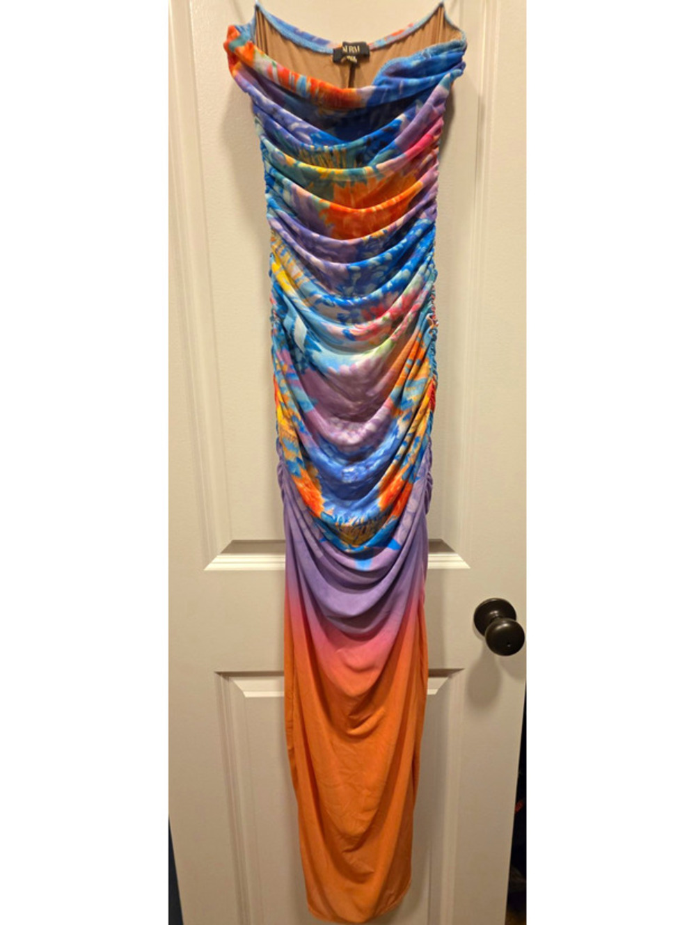 AFRM Women’s Multicolor Abstract Ruched Mesh Strapless Dress XS